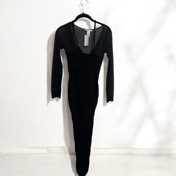 NWT H&M Elegant Black Mesh Sleeve Dress goth Beachy glam vacation XS - Picture 1 of 6